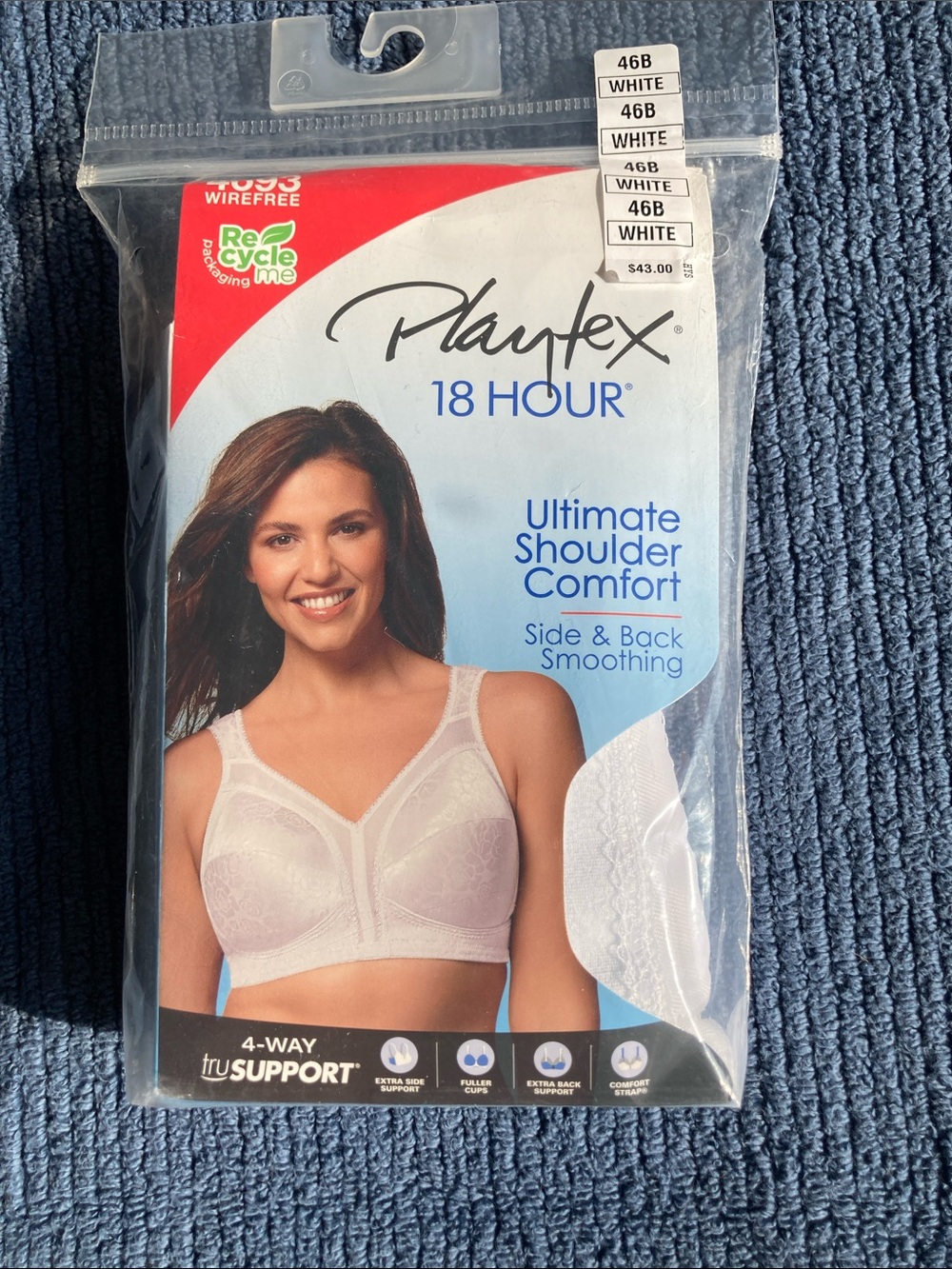 Playtex 18 hour white bra wireless 4way support 46B
